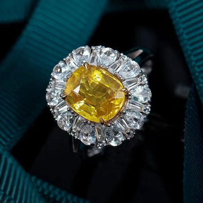 White Gold Emerald Cut Stones Yellow Gem Halo Ring