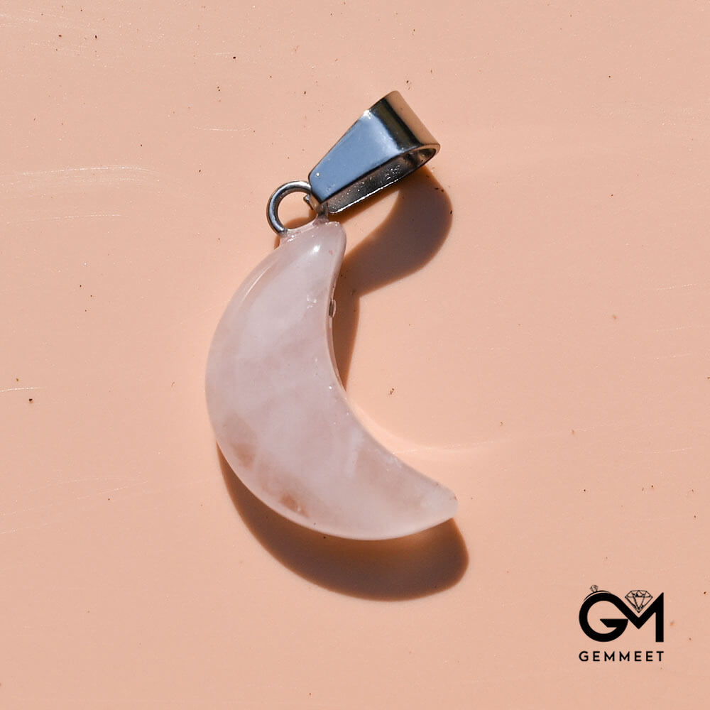 Pink Crystal Agate Crescent Moon Pendant