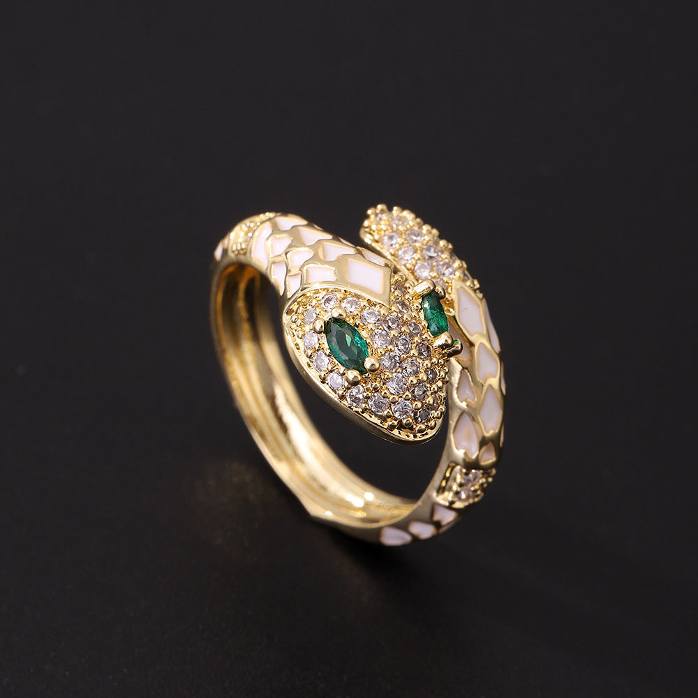 Gold Plated Vintage Green Eye Snake Ring