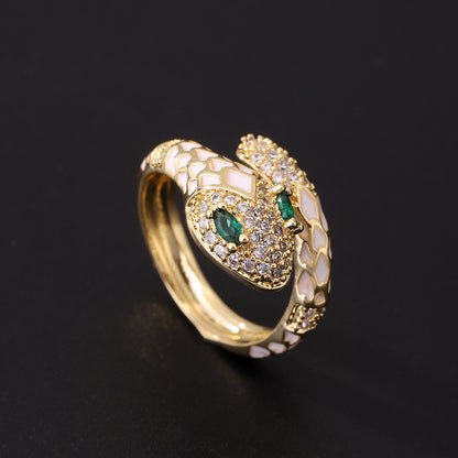 Gold Plated Vintage Green Eye Snake Ring