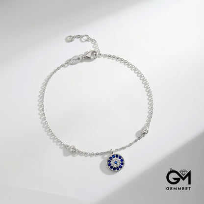 Devil's Eye Simple White Blue Round Zirconium Bracelet