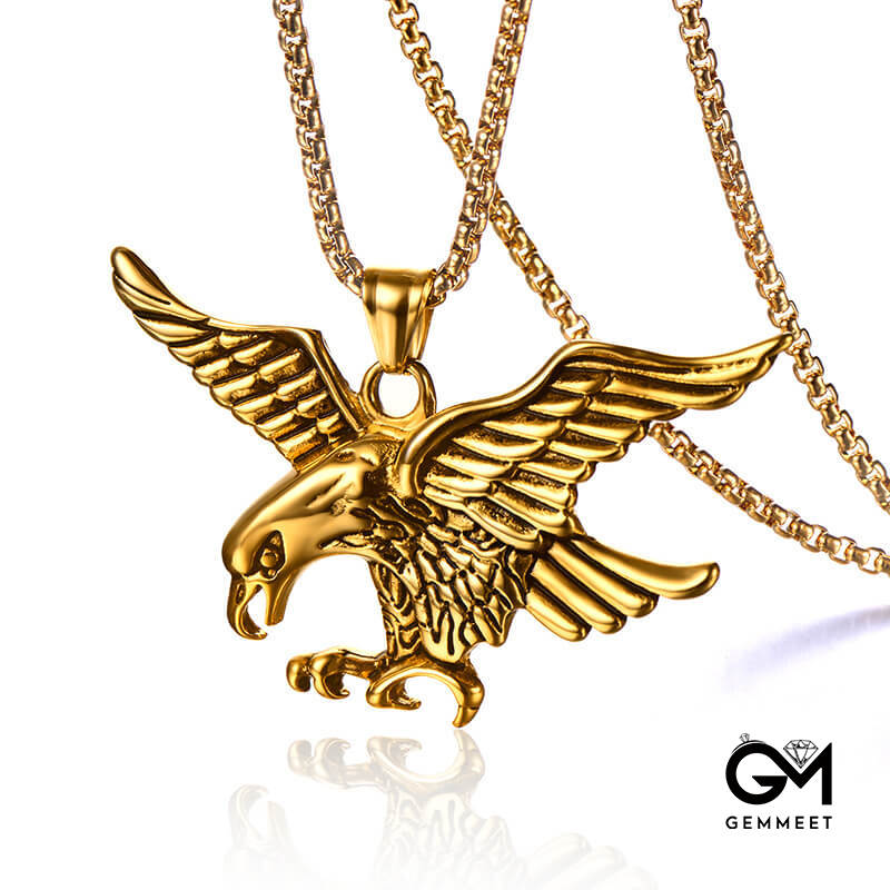 Titanium Steel Eagle Wings Plated Gold Necklace