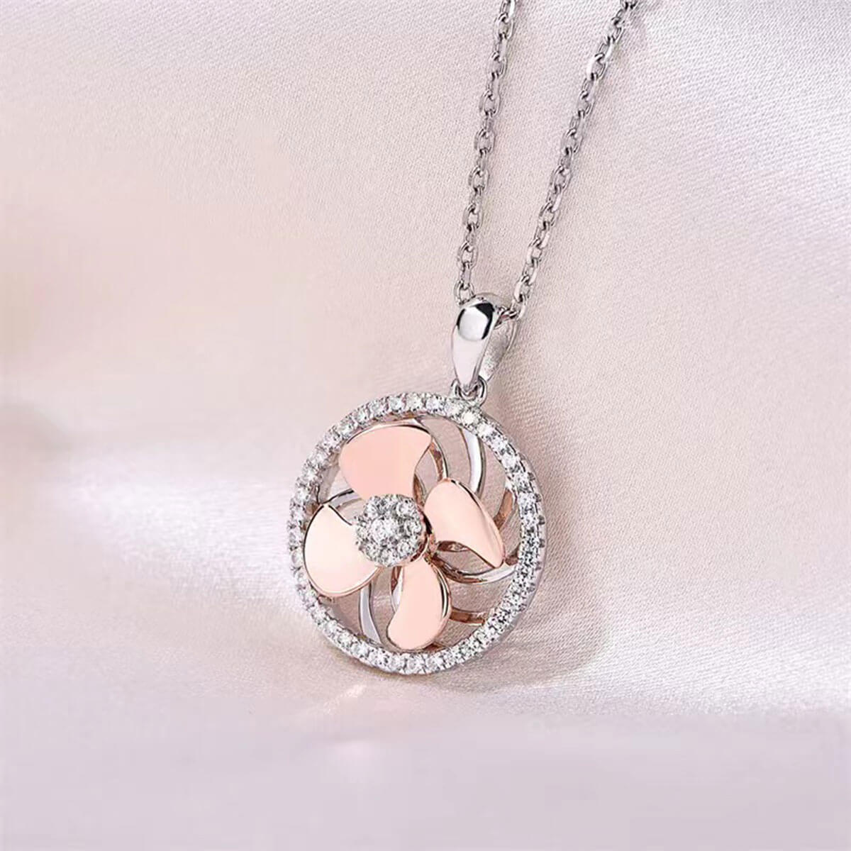 White & Rose Gold Fan Shape Pendants Chains