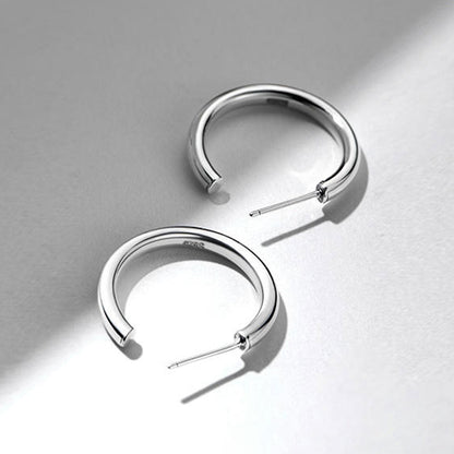 White Gold Classic Hammered Midi Hoop Earrings