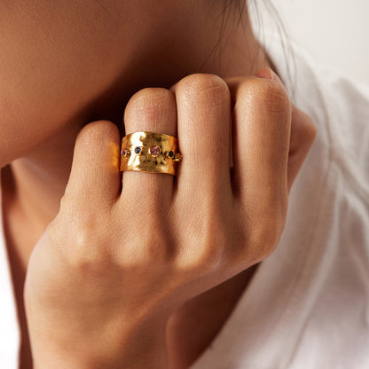 Colored Stone Open Gold Plated Ring