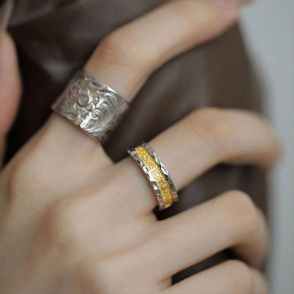 Small Design Sense Tang Grass Pattern Carved Two-color Gold Matching Color Ring