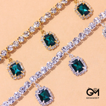 Square Shiny Green Zircon Anklet