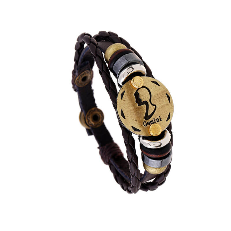 Hand Beaded Zodiac Cowhide Braided Adjustable Fashion Leather Bracelet