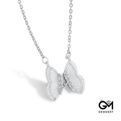 S925 Sterling Silver Butterfly Simple Inlaid Zircon Necklace