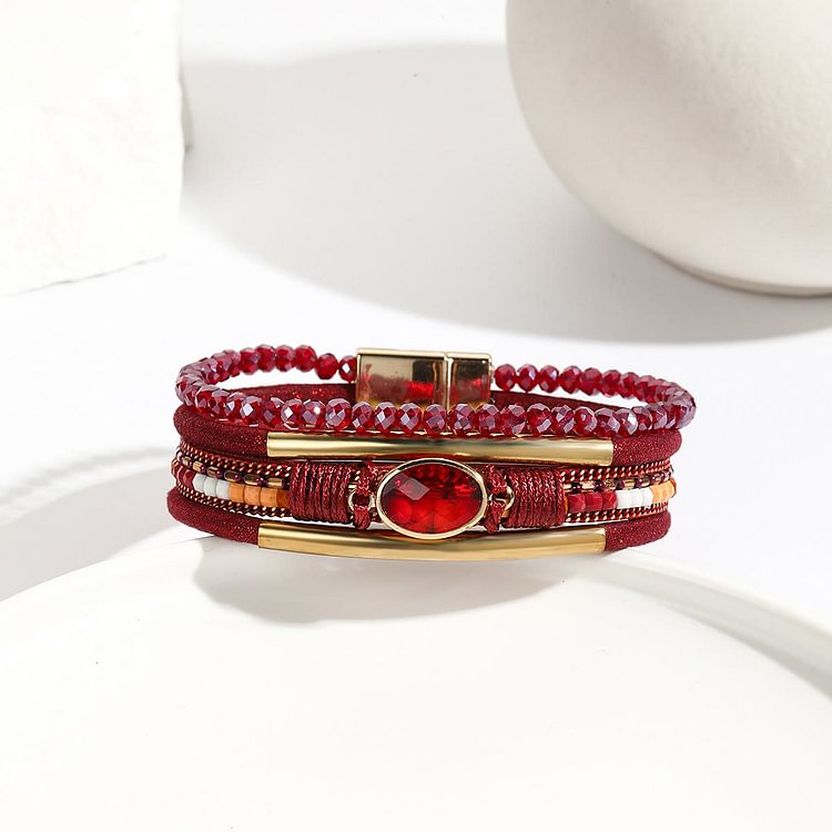 Natural Crystal Acrylic Leather Magnetic Bracelet