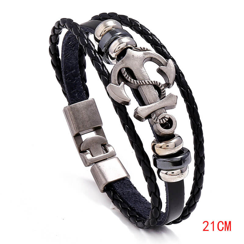 Retro Simple Multi-layer Braided Anchor Leather Fashion Bracelet