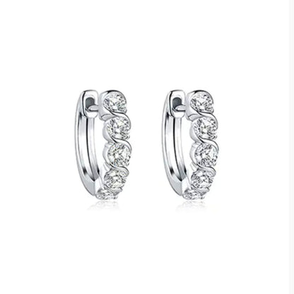 White Gold Classic Huggie Chanel Setting Stones Hoop Earrings