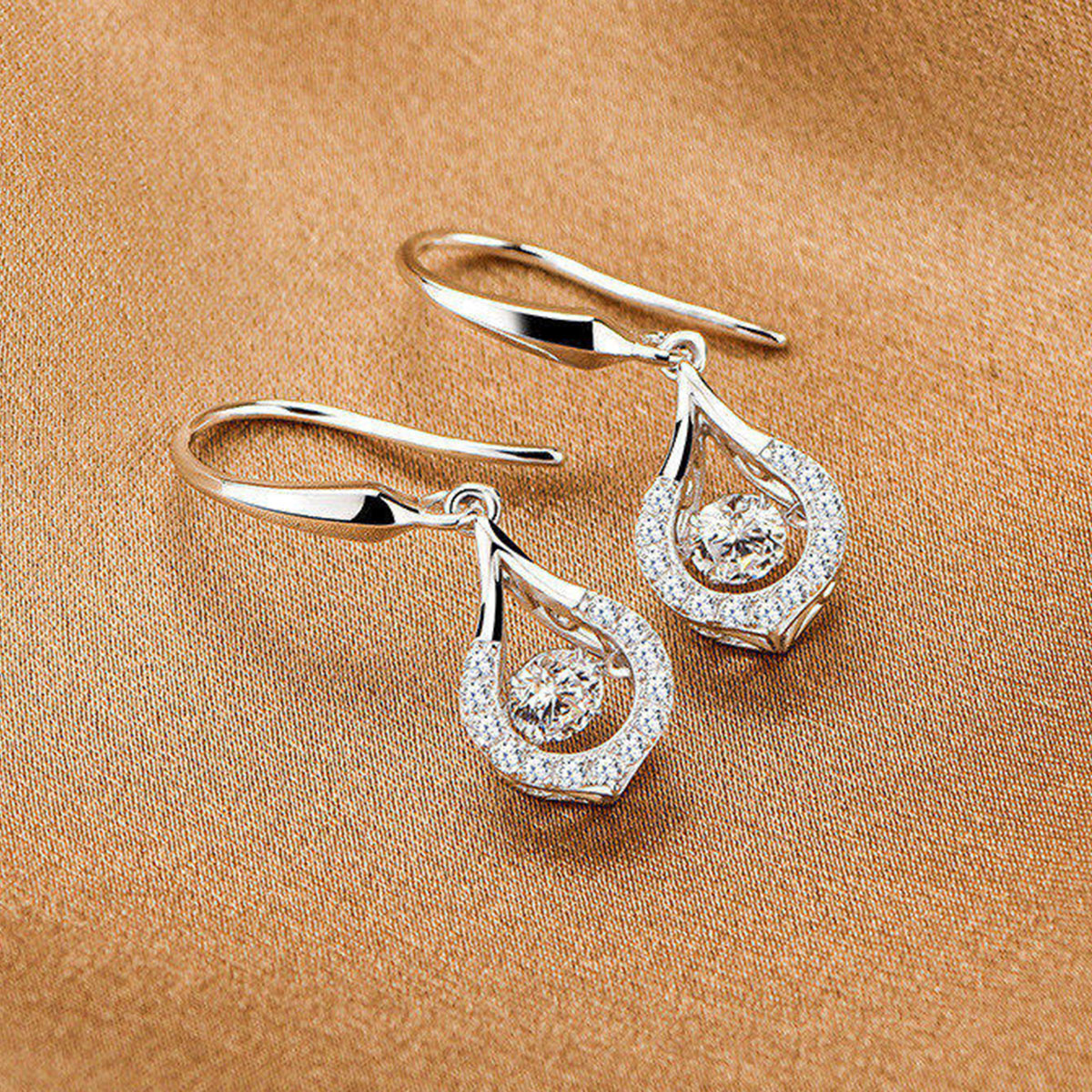 White Gold Drip Shape Beating Shinny Dangle Earrings