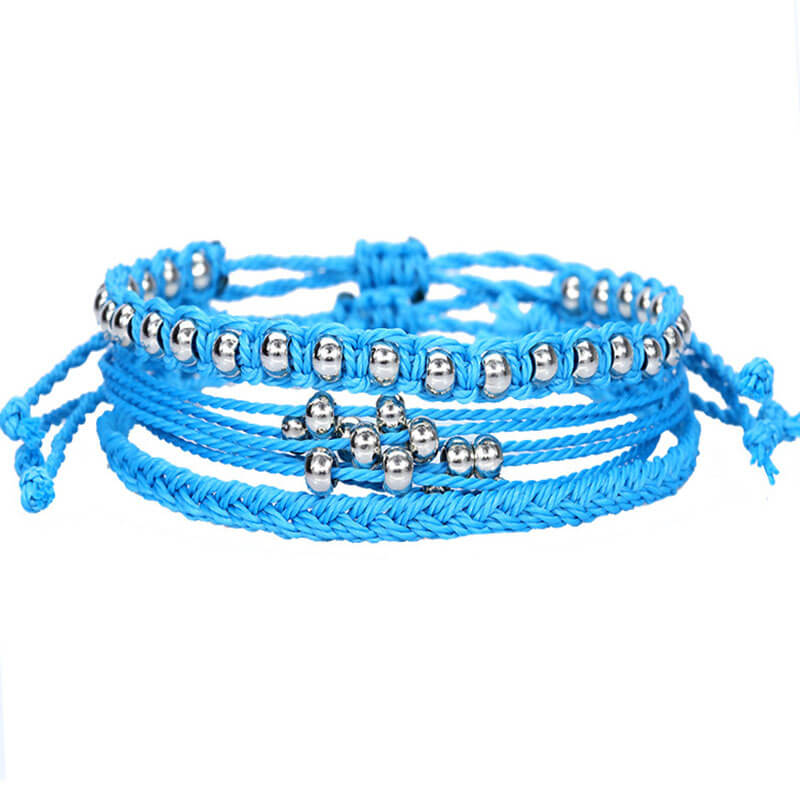 Waterproof Wax Thread Bracelet Handwoven Bracelet Three-piece Beach Surf Bracelet