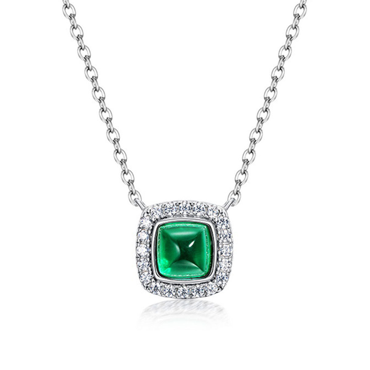 White Gold Cushion Shape Halo Emerald Chain