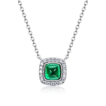 White Gold Cushion Shape Halo Emerald Chain