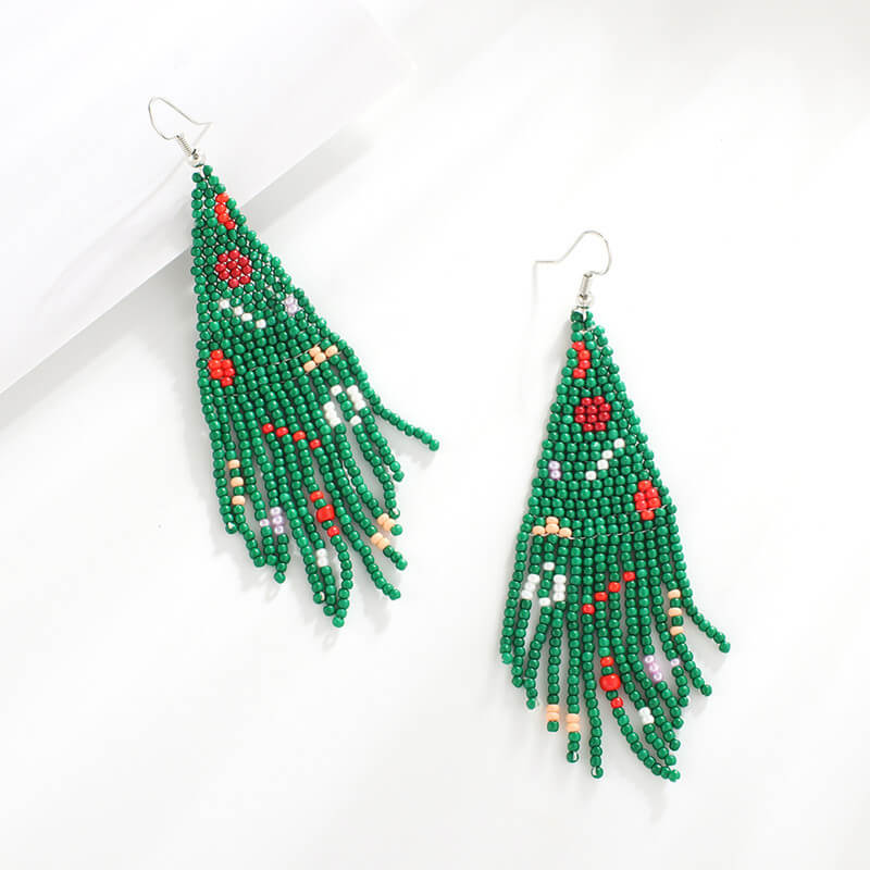 Christmas Tassel Earrings Handwoven Christmas Tree Santa Claus Bead Earrings