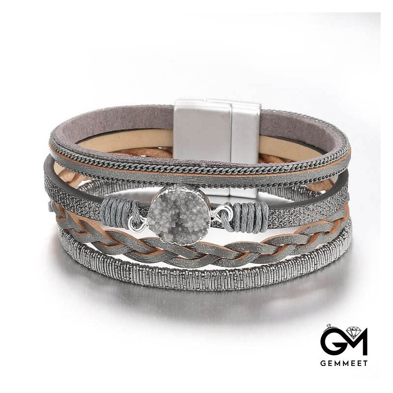 Woven Leather Magnetic Leather Bracelet