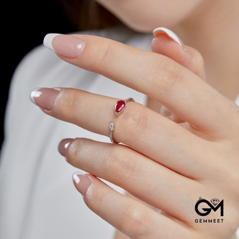 S925 Silver Love Rose Red Zircon  Opening Ring