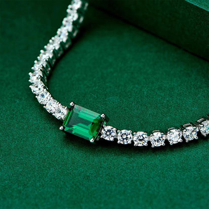 White Gold Square Emerald Gem Tennis Bracelet