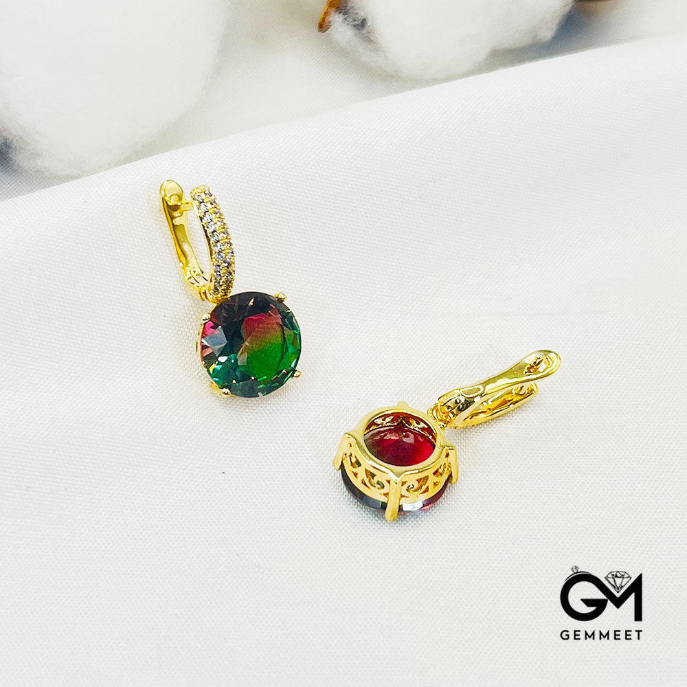 Red-Green Gradient Round Stone Earrings