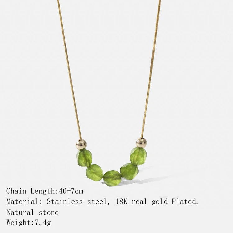 Natural Prehnite Beaded Stainless Steel Necklace