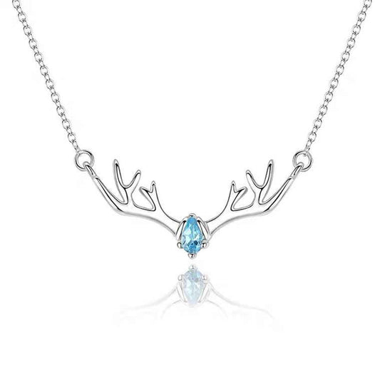 White Gold Santa Aquamarine Gem Elk Shape Necklace