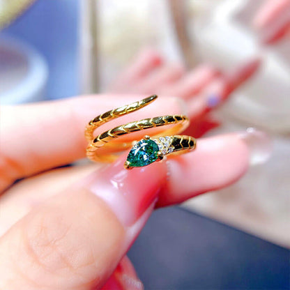 Light Luxury Water Drop Zircon Ring Small Snake Ring Fashion Personality Versatile Winding Snake Ring