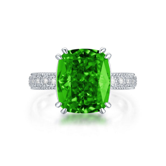 White Gold Bezel Setting Green Gem Retro Ring