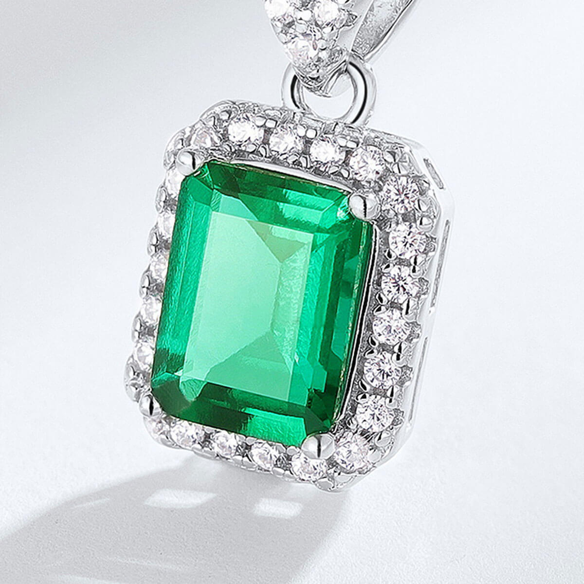 Rectangle Halo Emerald Pendant Chain