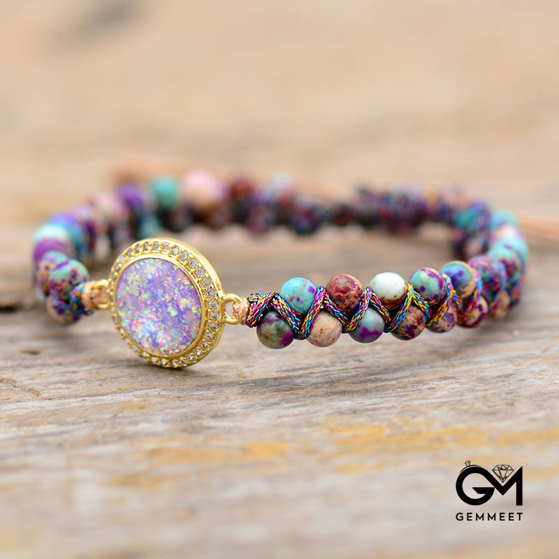 Purple Imperial Stone Opal Double Layer Hand Woven Bracelet