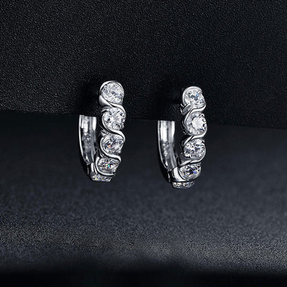 White Gold Classic Huggie Chanel Setting Stones Hoop Earrings