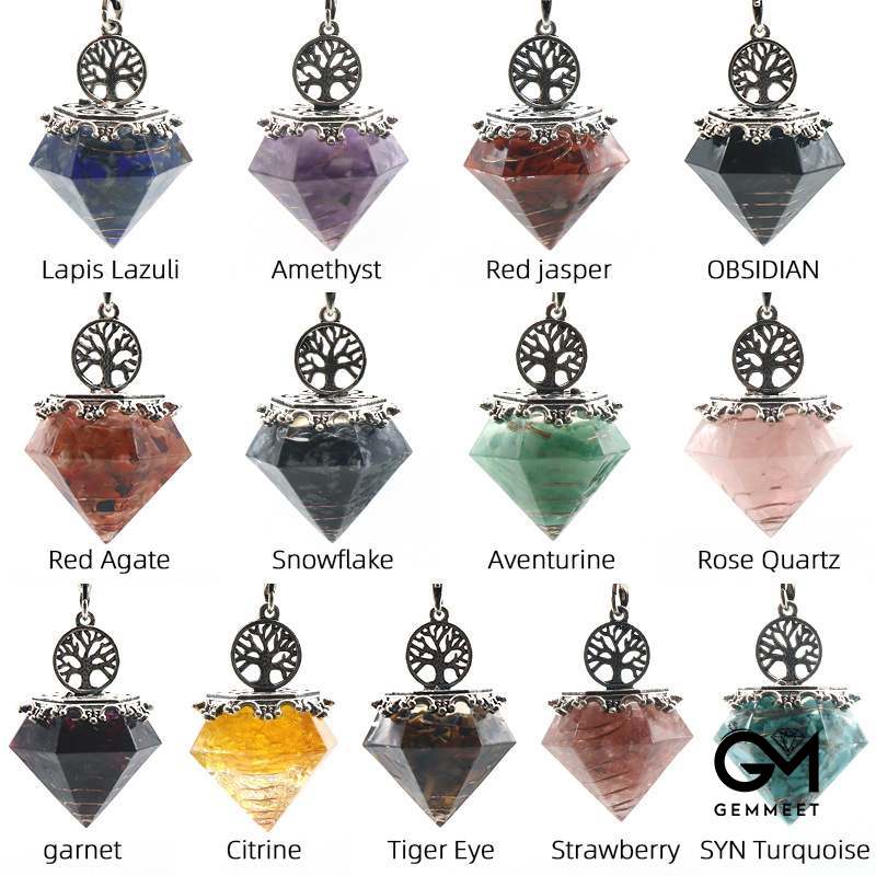 Snowflake Resin Crushed Stone Diamond Shaped Pendulum