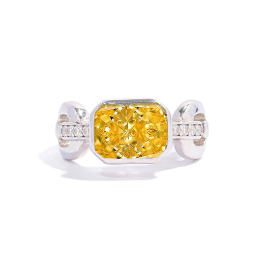 White Gold Bezel Setting Yellow Gem Retro Ring