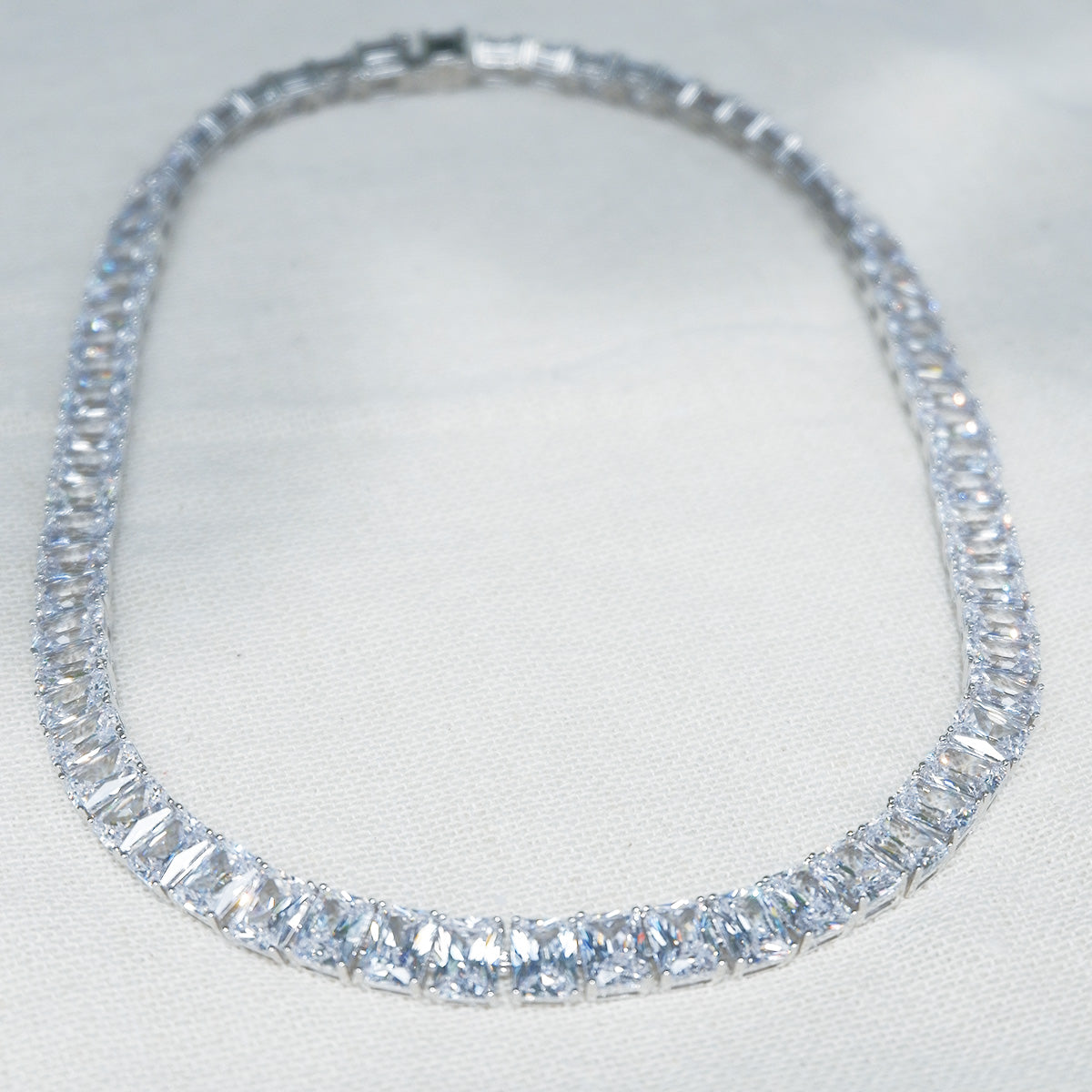 White Gold Tennis Square Shinny Stones Necklace