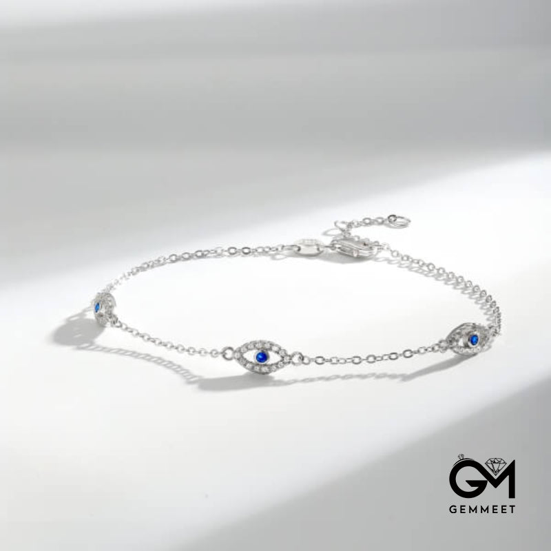 S925 Sterling Silver White Blue Zircon Devil's Eye Bracelet