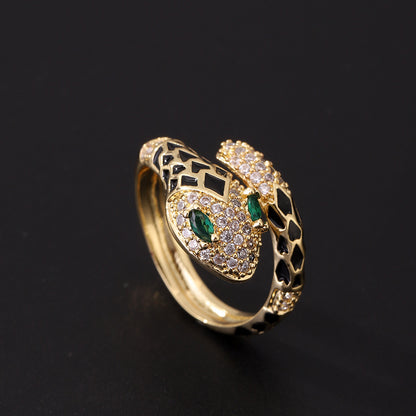 Gold Plated Vintage Green Eye Snake Ring