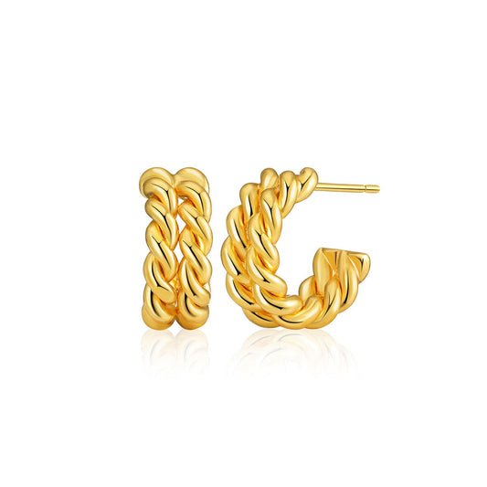 White Gold Rope Shape Chunky Hoop Earrings