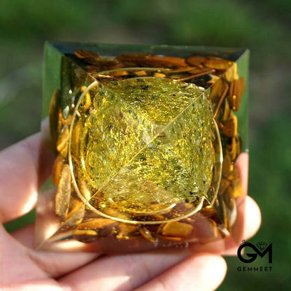 Peridot With Tiger Eye Tree Of Life Orgone Pyramid