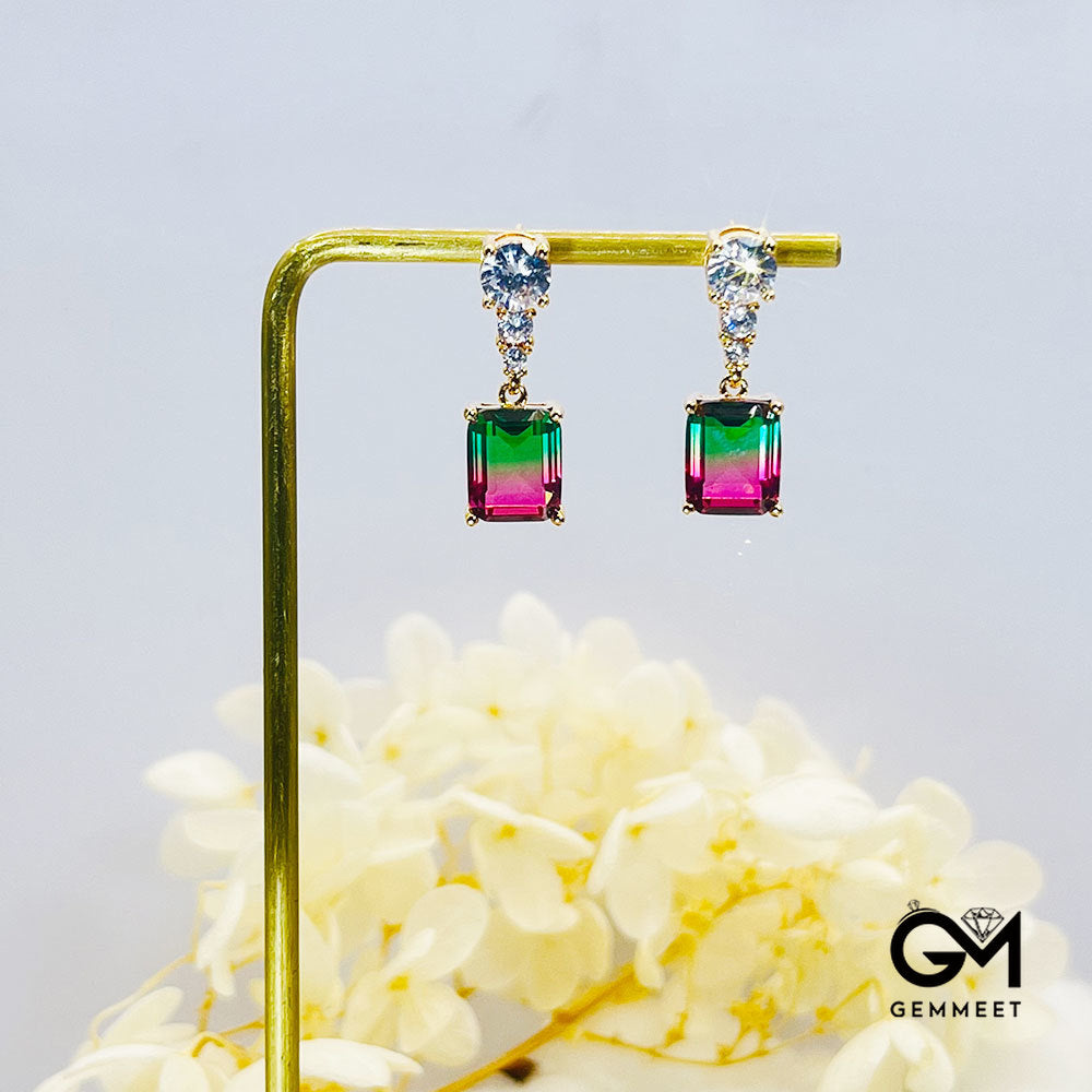 Green-Red Gradient Square Stone Earrings