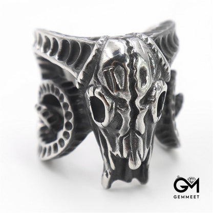 Stainless Steel Sheep Head Large Horn Skull Ring for Men