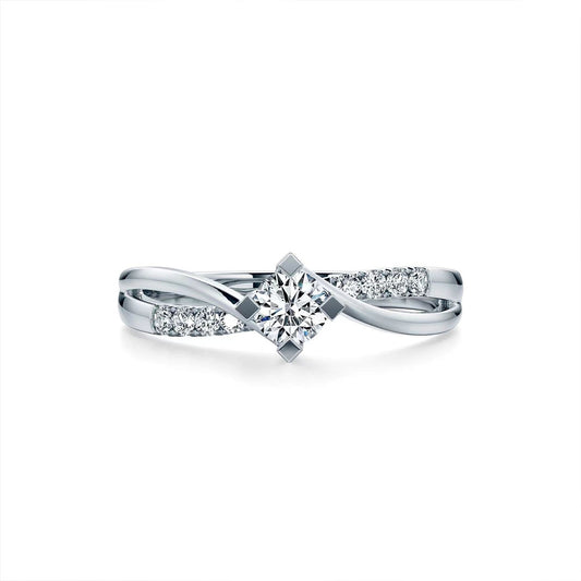 White Gold Hollow Twist Setting Adjustable Moissanite Ring