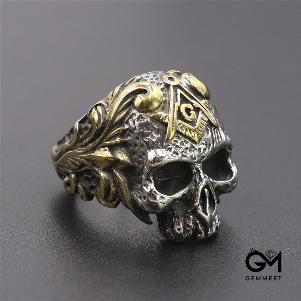 Two-tone Stainless Steel AG Skull Ring