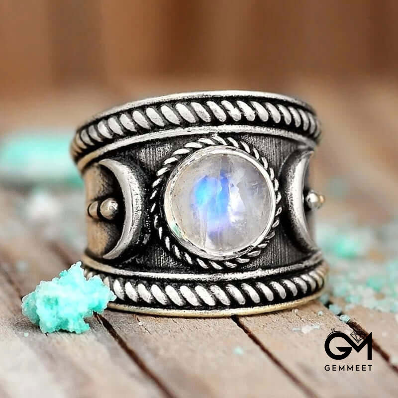 Boho Moon Moonstone Ring Sterling Silver