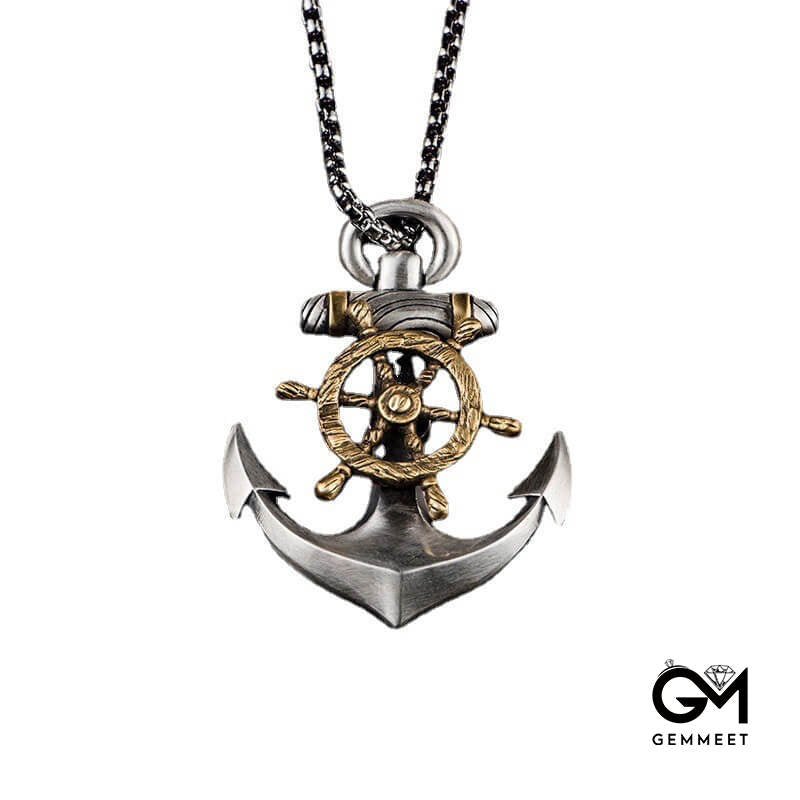 Vintage Viking  Anchor Compass Rudder Pendant Necklace