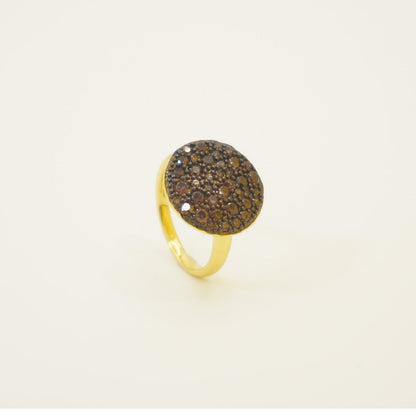 Golden Druzy Brown Stones Signet Ring