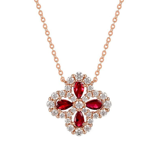 Hollow Four-leaf Clover Ruby Moissanite Chain