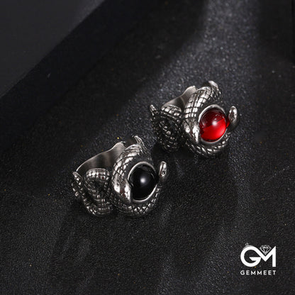 Vintage Red Black Zircon Double Snake Ring