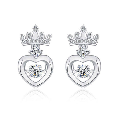 White Gold Crown Beating Heart Hollow Drop Earrings