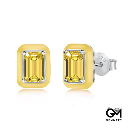 S925 Sterling Silver Yellow Drop Glue Cube Earrings